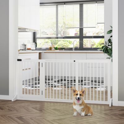 Barrière de sécurité pour animaux 113-166 cm en bois blanc avec porte