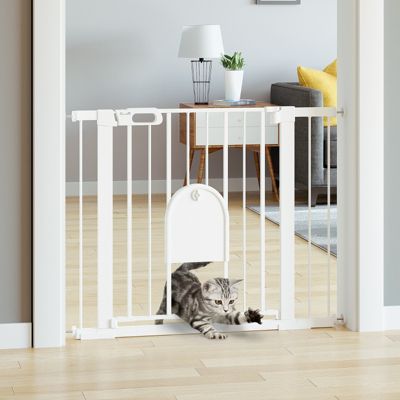 Barrière de sécurité pour animaux blanche avec portillon, extensible 75 à 103 cm