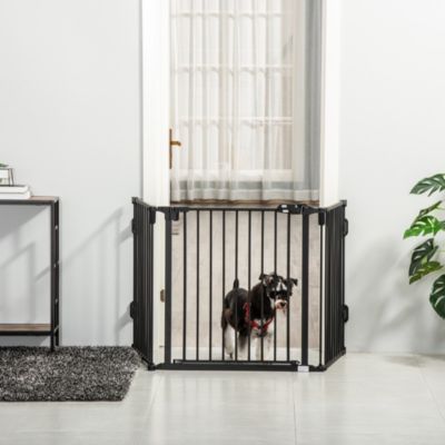 Barrière de sécurité pour chien pliable noire 202,5 cm avec porte automatique