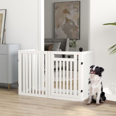 Barrière pour chien pliable en MDF blanc 240 cm avec porte et pieds de support