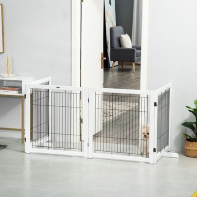 Barrière pour chien pliante en pin blanc et acier 305 x 82 cm à 4 panneaux