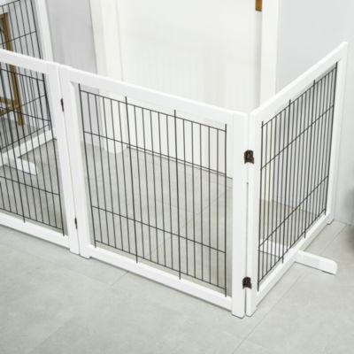 Barrière pour chien pliante en pin blanc et acier 305 x 82 cm à 4 panneaux