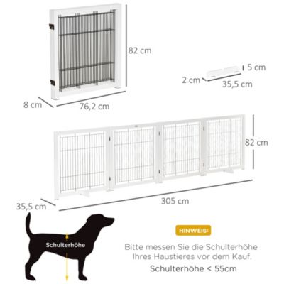 Barrière pour chien pliante en pin blanc et acier 305 x 82 cm à 4 panneaux