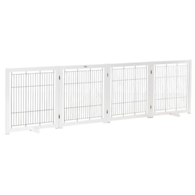 Barrière pour chien pliante en pin blanc et acier 305 x 82 cm à 4 panneaux