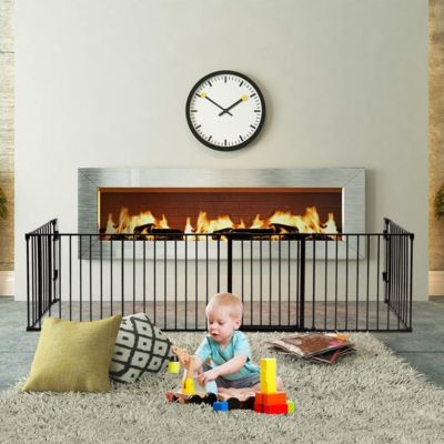 Barriere de Securite Enfant Bebe Animal Grill de Protection de Cheminee en Fer Cloture de Securite Escaliers 380X75CM