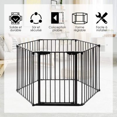 Barriere de Securite Enfant Bebe Animal Grill de Protection de Cheminee en Fer Cloture de Securite Escaliers 380X75CM