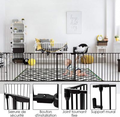 Barriere de Securite Enfant Bebe Animal Grill de Protection de Cheminee en Fer Cloture de Securite Escaliers 380X75CM