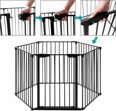 Barriere de Securite Enfant Bebe Animal Grill de Protection de Cheminee en Fer Cloture de Securite Escaliers 380X75CM