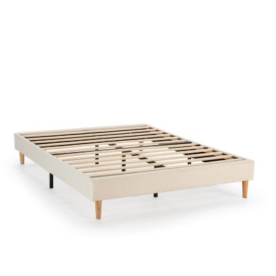 Base rembourrée Niebla 160x200 cm Imitation tissu mouton beige