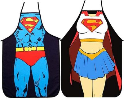 BASHLWUA 2 ensembles de tabliers de cuisine-version Superman pour hommes et femmes, tabliers de couple