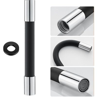 BASHLWUA 360 Bec de robinetterie 50 cm tube de rallonge avec joint, noir, bec de tête anti-éclaboussures, WC, balcon, salle de bai