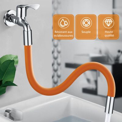 BASHLWUA 360 Bec de robinetterie 50 cm tube de rallonge avec joint, noir, bec de tête anti-éclaboussures, WC, balcon, salle de bai