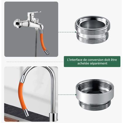 BASHLWUA 360 Bec de robinetterie 50 cm tube de rallonge avec joint, noir, bec de tête anti-éclaboussures, WC, balcon, salle de bai