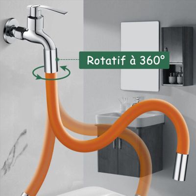BASHLWUA 360 Bec de robinetterie 50 cm tube de rallonge avec joint, noir, bec de tête anti-éclaboussures, WC, balcon, salle de bai