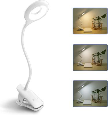 BASHLWUA 3W Lampe de Bureau LED sans Fil Rechargeable, 24 LEDs, Lampe de Lit Tactile avec Clip, 3 Couleur et 3 Intensité