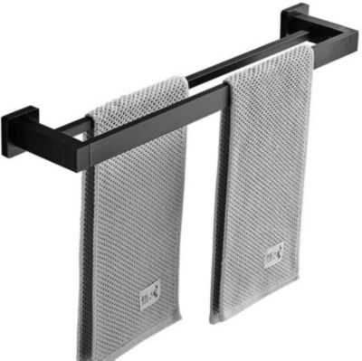 BASHLWUA 50CM Serviette Noir Mat Double Barre Porte-Serviettes Support Mural en Acier Inoxydable 2 Barres Étagère De Salle De Bain