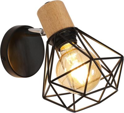 BASHLWUA Applique murale industrielle vintage, applique murale en bois rotative à 360  , lampe cage en métal fer noir E27 pour cha