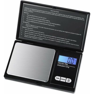BASHLWUA Balance de précision 200 g/0,01 g Petite balance de haute précision avec écran LCD rétroéclairé avec fonction tare (noir)
