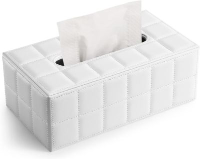 BASHLWUA (Blanc) Boîte à Mouchoir Rectangulaire en Cuir