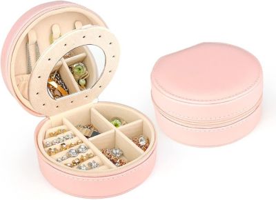 BASHLWUA Boîte à bijoux pour filles (rose), boîte à bijoux de voyage avec miroir, boîte à bijoux en cuir PU, adaptée aux bagues