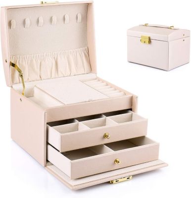 BASHLWUA Boite a Bijoux Femme Fille(Rose Nude), Boîte à Bijoux Coffret à Bijoux Rangement Bijoux Organisateur pour Bagues Bracelet