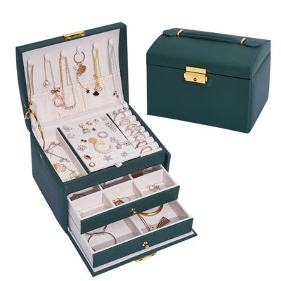 BASHLWUA Boite a Bijoux Femme Fille(Vert Foncé), Boîte à Bijoux Coffret à Bijoux Rangement Bijoux Organisateur pour Bagues Bracele