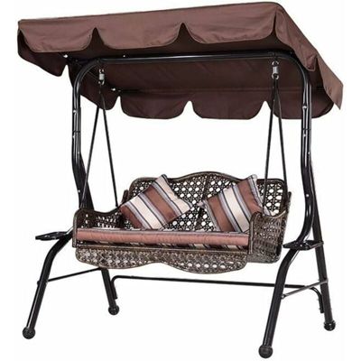BASHLWUA (Brown, 249x185x18cm) - 210D waterproof three-seater garden swing awning awning replacement awning parasol replacement aw