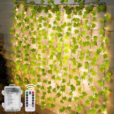 BASHLWUA Guirlande lumineuse artificielle en lierre 10 m 100 LED alimentée par batterie avec télécommande, 8 modes, lumières de No
