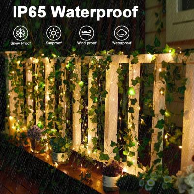 BASHLWUA Guirlande lumineuse artificielle en lierre 10 m 100 LED alimentée par batterie avec télécommande, 8 modes, lumières de No