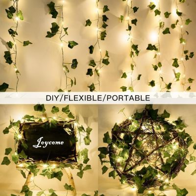 BASHLWUA Guirlande lumineuse artificielle en lierre 10 m 100 LED alimentée par batterie avec télécommande, 8 modes, lumières de No