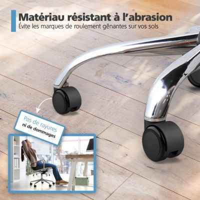 Kit De 5 Roulettes Pour Chaise De Bureau – Tige 11x22 Mm, Roues 76 Mm En Polyuréthane, Silencieuses, Pour Sols Durs