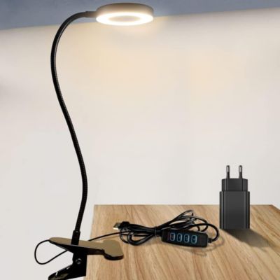 BASHLWUA Lampe de bureau à LED, lampe à pince avec chargeur USB, lampe de lecture à pince flexible à 360  , 3 modes d'éclairage et