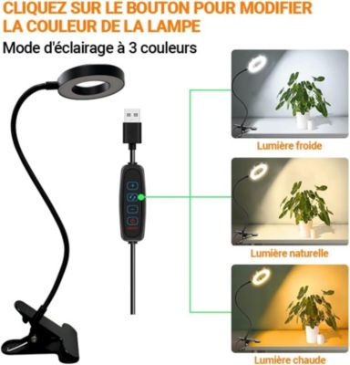 BASHLWUA Lampe de bureau à LED, lampe à pince avec chargeur USB, lampe de lecture à pince flexible à 360  , 3 modes d'éclairage et
