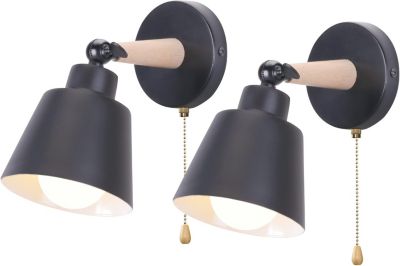 BASHLWUA Lot de 2 appliques murales vintage (noir) E27, plafonnier industriel, lampe murale d'intérieur réglable en bois et métal