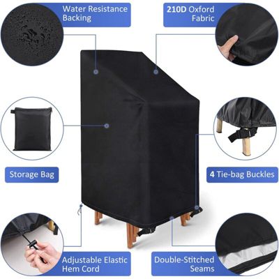 Lot De 2 Housses De Chaise Empilables Pour Chaises De Jardin Protections Oxford Coupe Vent Et Anti Poussiere Noir 98766839