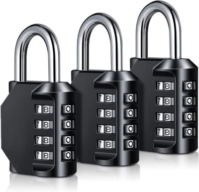 BASHLWUA Lot de 3 cadenas à combinaison à 4 chiffres résistant aux intempéries et réinitialisable pour salle de sport, école, mora