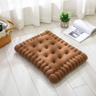 Coussin De Sol En Forme De Biscuit 40x40 Cm - Coussin Méditation, Siège Sol, Décoration Mignonne, Tissu Polyester Doux, Couleur Beige