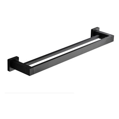 BASHLWUA Porte Serviette Double Salle de Bain, 40cm , Noir Barre Porte Serviette Mural Adhesif, Porte Essuie Salle de Bain sans Pe