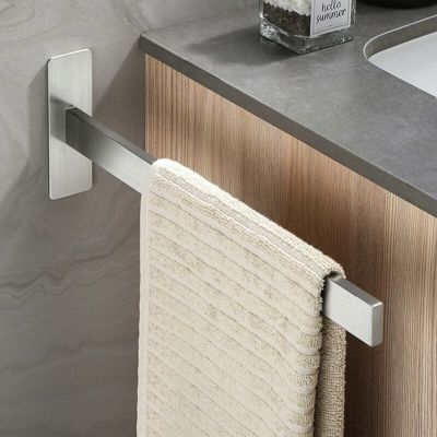 BASHLWUA Porte-serviettes sans perçage Bras unique en acier inoxydable 304 brossé Porte-serviettes salle de bain mural auto-adhési