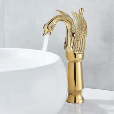 BASHLWUA Robinet Salle de Bain Doré Laiton Massif Mitigeur Haut Robinet Lavabo Salle de Bain Robinet De Pont Monté