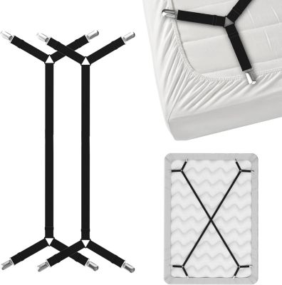 BASHLWUA Sangles de support de drap de lit Criss-Cross - Noir 2pcs Draps Reste Bretelles Maintiennent Drap-Housse ou Plat en Place