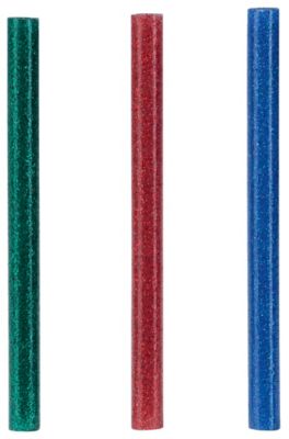 Bâton de colle pailletée pour décoration Ø7mm x 94mm, lot de 36 x 3 couleurs (rouge, bleu, vert)