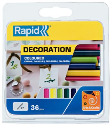 Bâtons de colle colorée Ø7mm x 94mm, lot de 36 x 5 couleurs