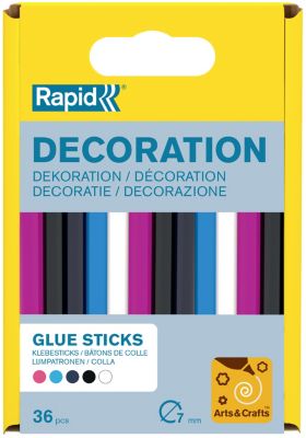 Bâtons de colle colorée pour décoration Ø7mm x 94mm, lot de 36 x 5 couleurs