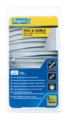 Bâtons de colle PVC & câbles 12 mm. Parfait pour les travaux de fixation et de réparation. Paquet de 14 bâtons longs.