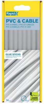 Bâtons de colle PVC & câbles 12 mm. Parfait pour les travaux de fixation et de réparation. Paquet de 14 bâtons longs.