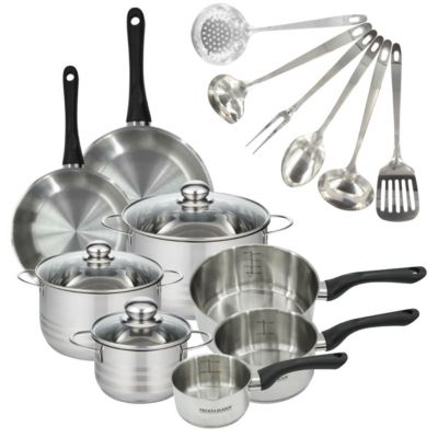 Batterie de 2 poêles 20/24 cm, 3 casseroles 12/16/20 cm, 3 faitouts 16/20/24 cm et 6 ustensiles Fackelmann Geneva