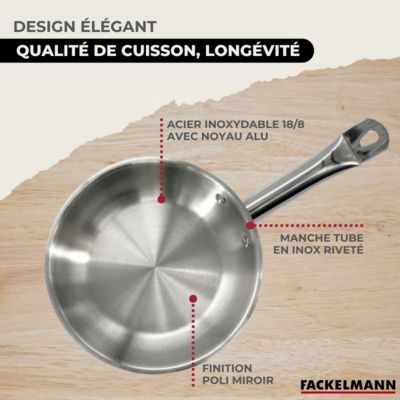 Batterie de cuisine 3 poêles 20/24/28 cm et couvercles, 3 faitouts 16/20/24 cm et 6 ustensiles Fackelmann Eterna
