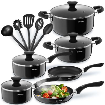 Batterie de cuisine aluminium avec couvercles en verre 15 pièces