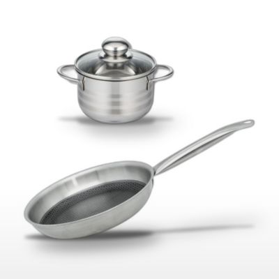 Batterie de cuisine avec 1 poêle de cuisson 28 cm et 1 faitout 12 cm sans PFAS Elo Collection Relief Solution Brillant